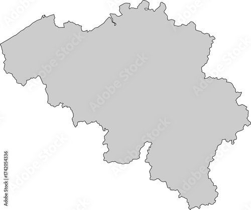 Detailed gray vector silhouette map of the Kingdom of Belgium, providing a solid fill without internal divisions for design and data visualization.

