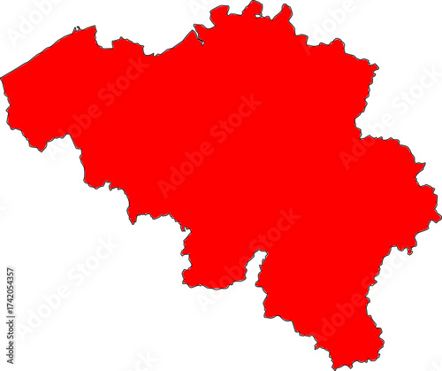 Detailed red vector silhouette map of the Kingdom of Belgium, providing a solid fill without internal divisions for design and data visualization.

