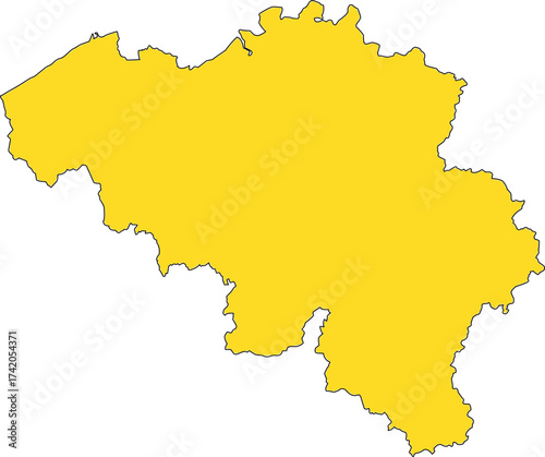 Detailed yellow vector silhouette map of the Kingdom of Belgium, providing a solid fill without internal divisions for design and data visualization.

