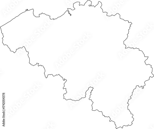 Highly precise detailed vector outline map of the Kingdom of Belgium, isolated with no internal divisions, ideal for cartography, design, and visualization projects.

