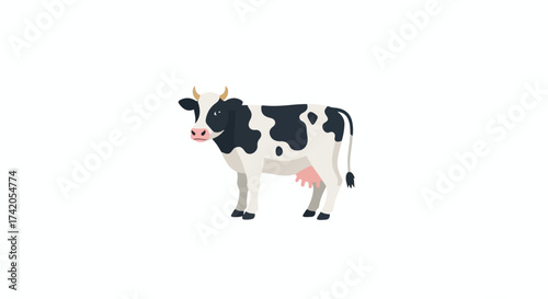 Black and white dairy cow illustration showcasing rural agriculture on a pristine white backdrop for graphic design projects