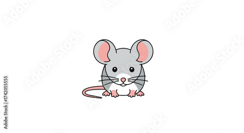 Charming cartoon mouse illustration with simple lines and soft colors bringing cheer and innocence creating inviting, delightful scene