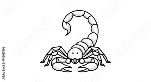 Stylized Scorpion Illustration with Bold Outlines, Perfect for Children's Books or Educational Materials on Desert Wildlife and Invertebrates