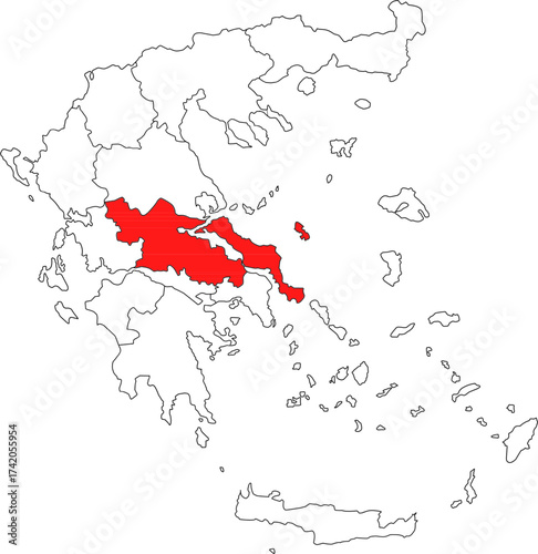 Detailed vector map of Greece highlighting Central Greece (Sterea Ellada), a key mountainous mainland region famous for historical sites like Delphi.

