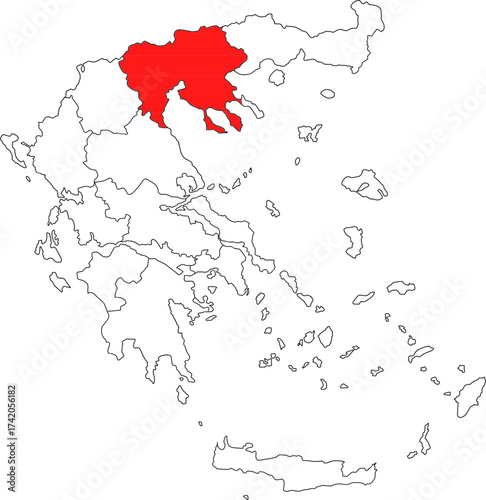 Detailed vector map of Greece highlighting Central Macedonia, the northern region containing Thessaloniki, the nation's second-largest city and major port.

