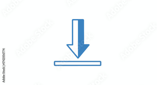 Simple depiction of a downward pointing arrow above a line symbolising extraction concept graphic for presentations and design applications