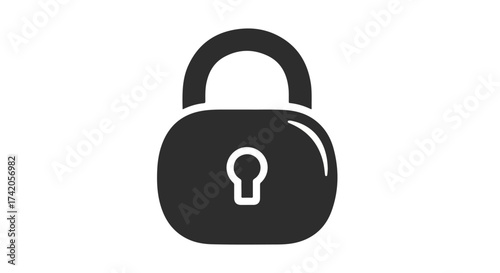 Monochromatic depiction of a sturdy padlock illustrating themes of security, privacy and protection through minimalistic design with a central