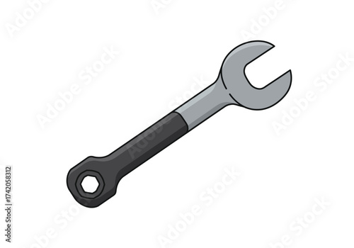 Illustration of a Black and Silver Open-End Wrench.