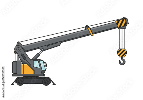 Industrial mobile crane vehicle with telescopic boom illustration.
