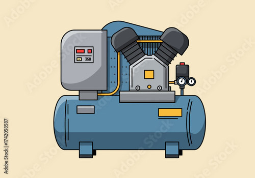 Powerful blue air compressor machine for industrial applications and tasks.