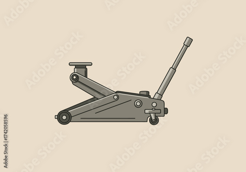 Hydraulic floor jack tool for automotive repair and maintenance.