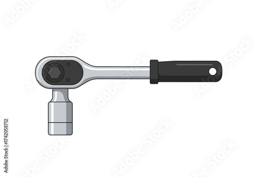 Ratchet wrench with socket for mechanical work and repairs.