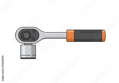 Ratchet wrench with socket tool for mechanical work.