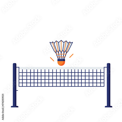 A badminton shuttlecock is about to be hit over the net in a dynamic illustration of the popular sport.