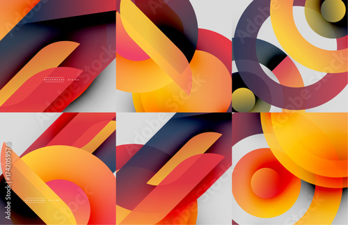 Abstract fluid shapes, vibrant colors, dynamic compositions. Modern design elements create visually appealing backgrounds.