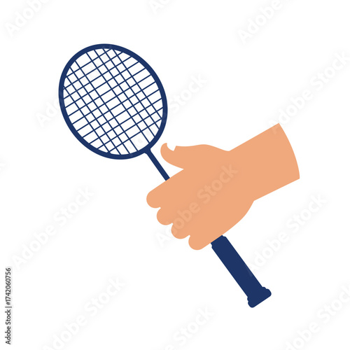 Human hand firmly grips a tennis racket, ready for a competitive match on the court.