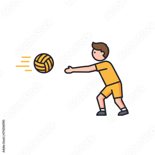 A dynamic vector illustration depicts a young athlete skillfully performing a forearm pass during an exciting game of volleyball, showcasing active sport and fitness.