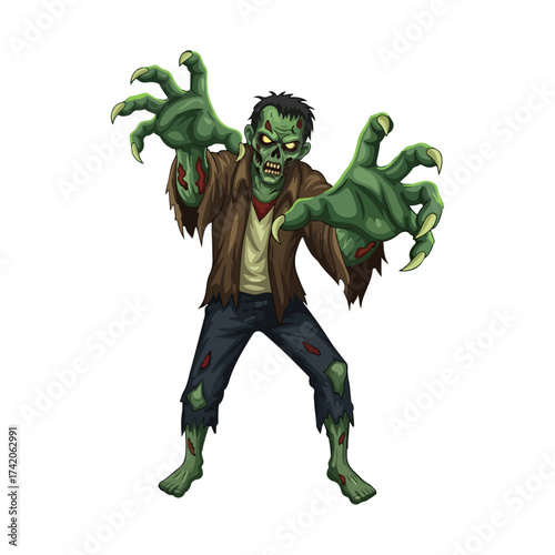Creepy Zombie Vector Illustration with Glowing Green Skin