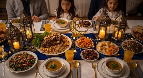 Ramadan Iftar Feast - A Family Gathering at the Dinner Table.