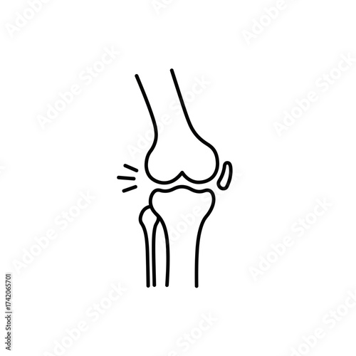 Knee joint anatomy medical icon line art symbol representing pain or injury silhouette Flat design vector illustration isolated on a white background