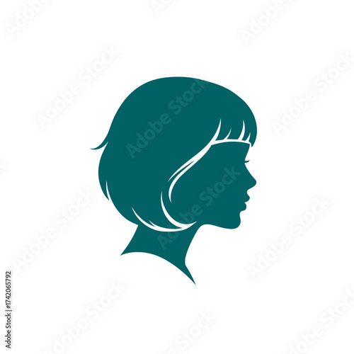 Elegant teal silhouette profile of a woman with short bob haircut silhouette Flat design vector illustration isolated on a white background
