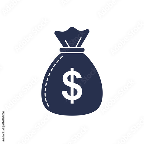 Money bag icon with dollar symbol representing wealth and financial gain silhouette Flat design vector illustration isolated on a white background