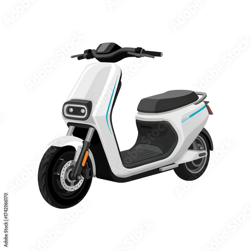 Isolated Illustration of a White Electric Scooter with Blue Accents on Transparent Background
