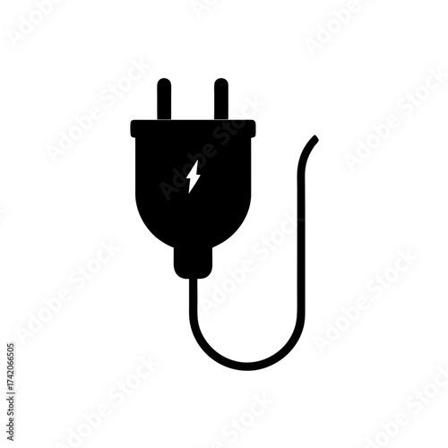 Black electric plug with cable icon on transparent background silhouette