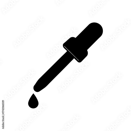 Silhouette of a dropper with a drop on transparent background