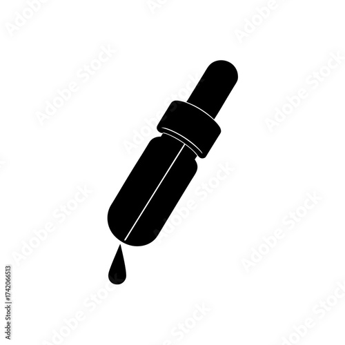 Black dropper with a single drop on transparent background silhouette