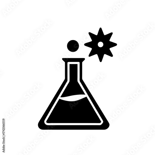 Chemical reaction in laboratory flask on transparent background silhouette