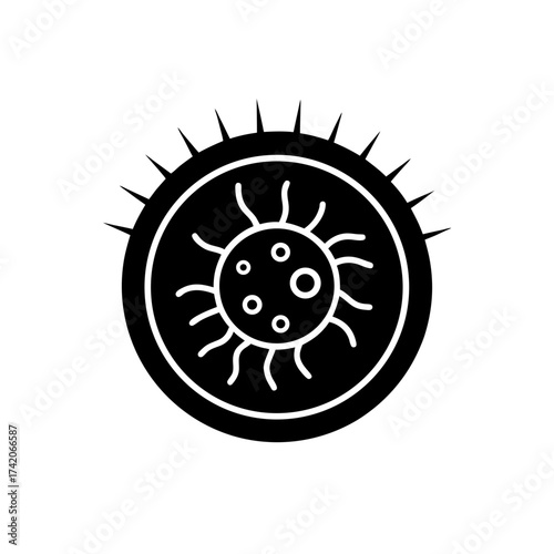 Black silhouette of a virus cell on transparent background
