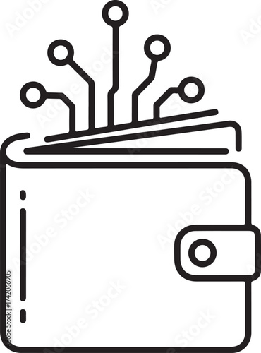 Vector art of open wallet with circuit board connections, symbolizing digital currency and financial technology