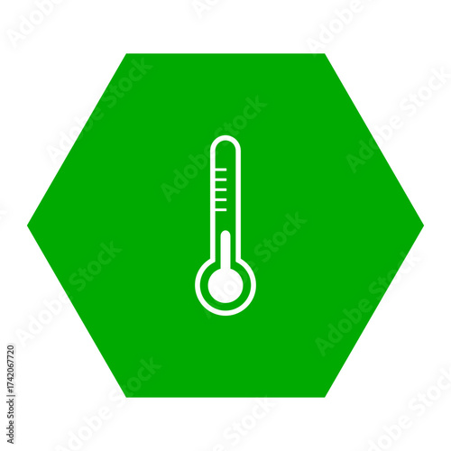 Thermometer und grünes Sechseck