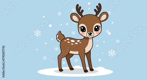 Adorable cartoon fawn with antlers standing