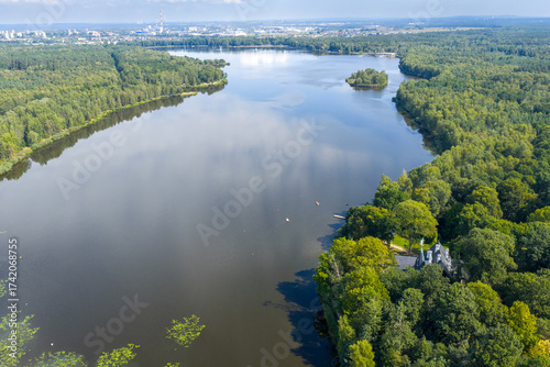 Drone view of Paprocanskie Lake near Tychy