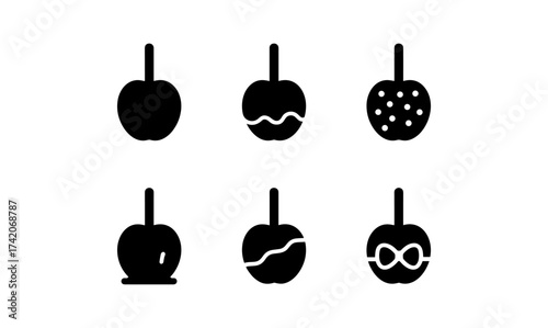 Apple icons collection with different toppings in black silhouette style