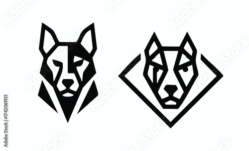 Geometric Canine Portraits: Two striking geometric portraits of a dog, crafted with bold lines, capturing the essence of canine form.