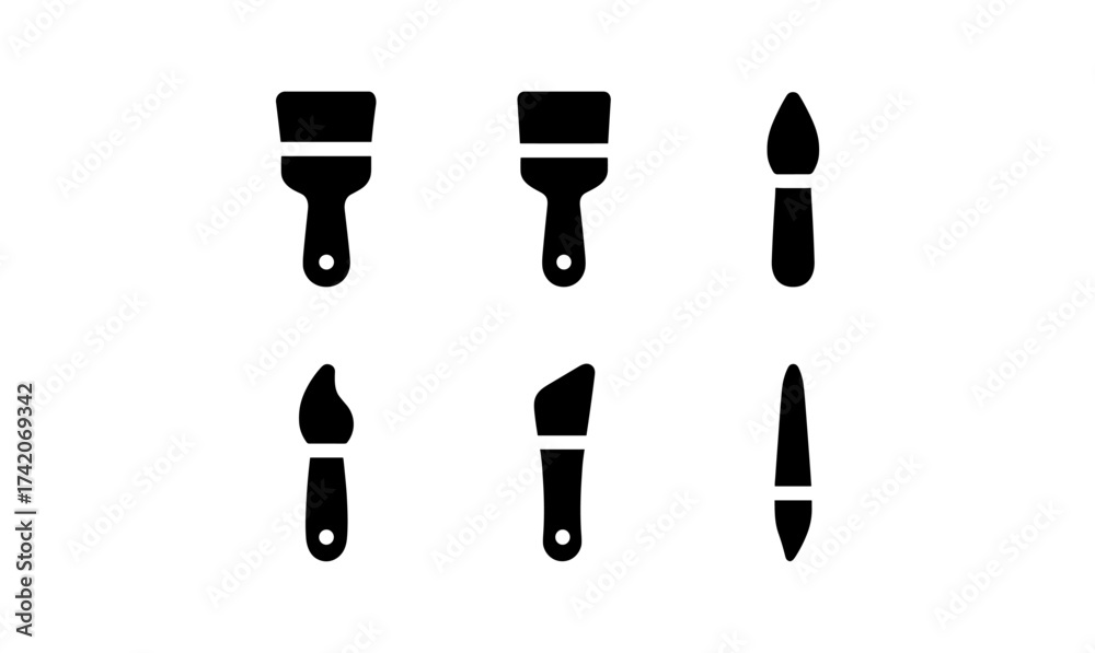 Fototapeta premium Set of flat art brushes icons for digital design projects