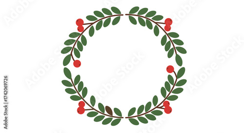 Festive Green Wreath with Red Berries.