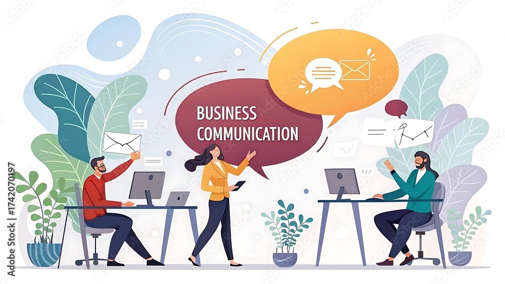 Obraz premium Team collaboration and digital communication concepts illustrated in a modern workspace
