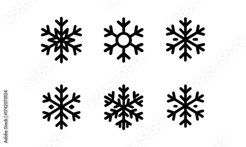 Minimalist snowflake set: geometric winter icons for seasonal design