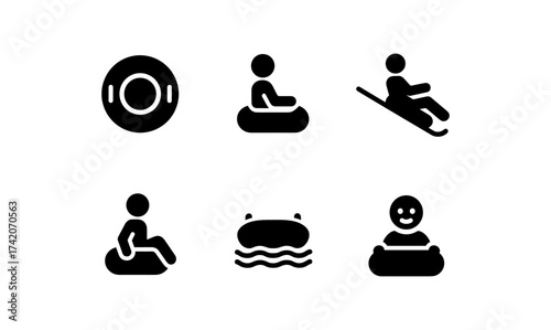 Minimalist tubing activity icons: water and snow fun symbols
