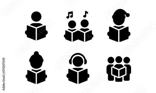 Collection of reading icons featuring diverse styles and activities