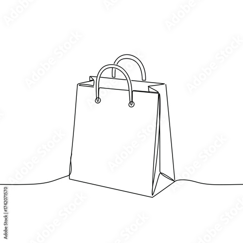 Minimalist single line drawing of a shopping bag, representing commerce and retail with a clean, modern aesthetic.