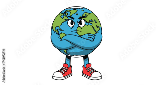 Angry Earth Cartoon Character Illustration for Environmental Awareness Campaigns