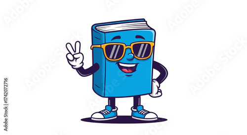 Cartoon book character with sunglasses making a peace sign perfect educational resource for kids