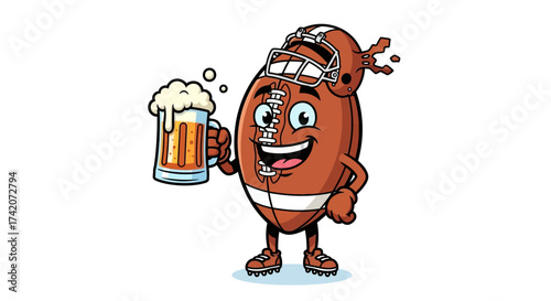 Humorous Cartoon Football Character Toasting with Beer for Sports Celebrations