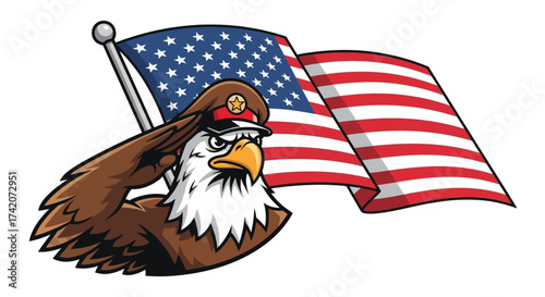 American pride eagle saluting with the us flag waving symbol of patriotism and freedom
