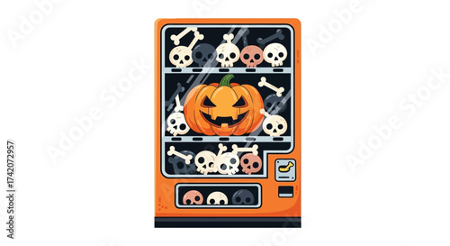 Halloween vending machine with skulls bones and a grinning pumpkin illustration